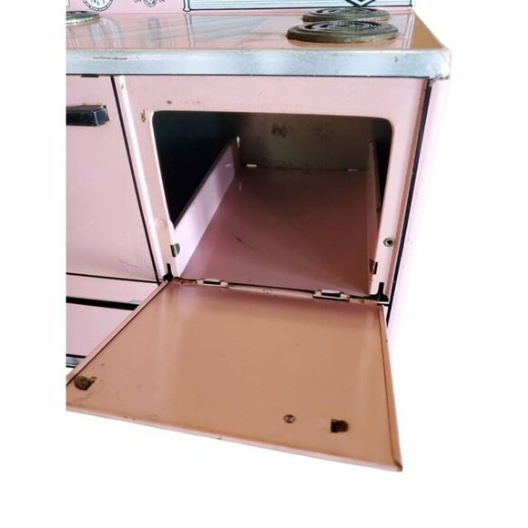 Vintage 1950s Wolverine Pink Tin Litho Toy Kitchen Refrigerator and Stove READ - Picture 4 of 8